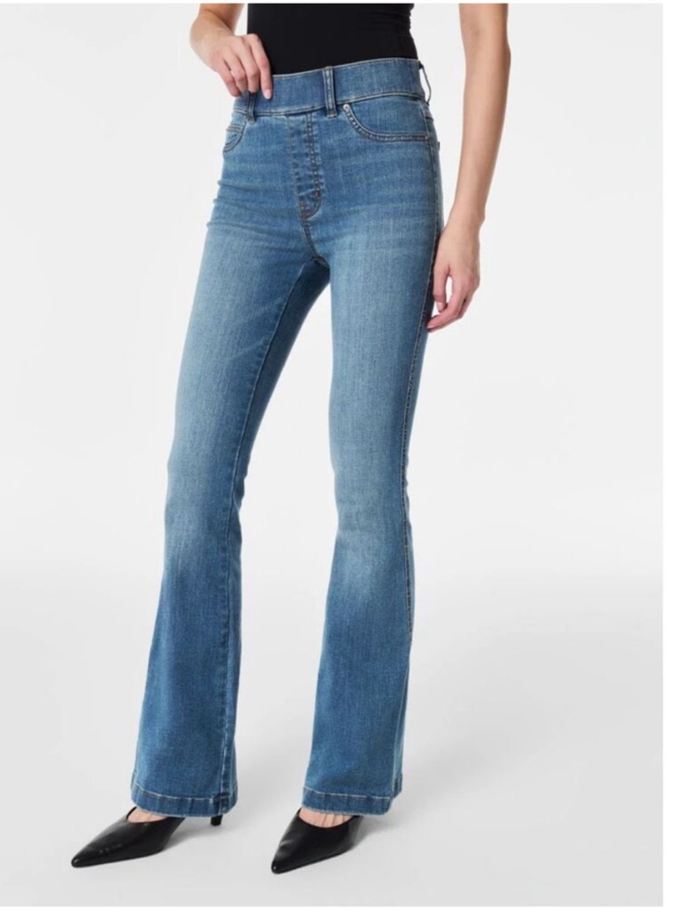 SPANX High Rise Flare Jeans Pull On Shaping Denim Vintage Indigo XL - Picture 2 of 16